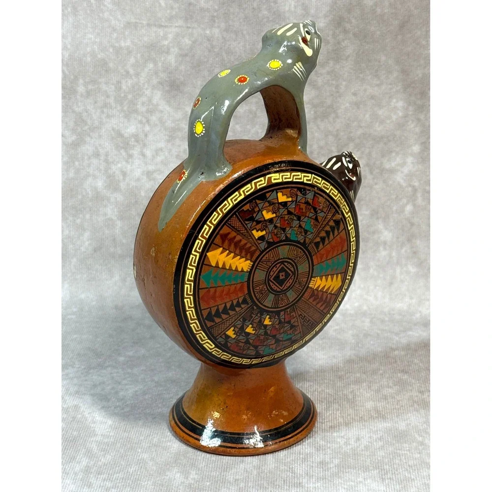 Vintage Peruvian Chicha‎ Jug Cusco Jaguar Pitcher Vessel Folk Art South American